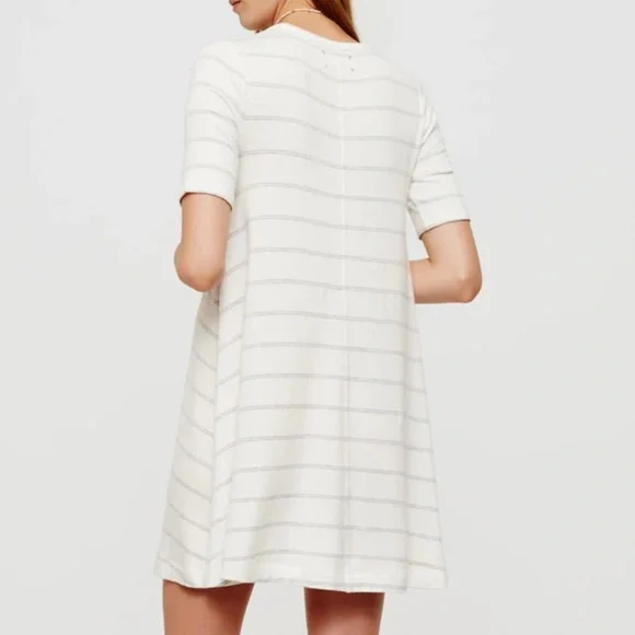Loft Lou & Grey Women’s Large Ivory with Gray Strips Swing T-Shirt Midi Dress - Picture 3 of 8